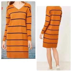 Loft Stripped Mustard Yellow and Black Dress Size XXL, V-Neck, Long-sleeves,